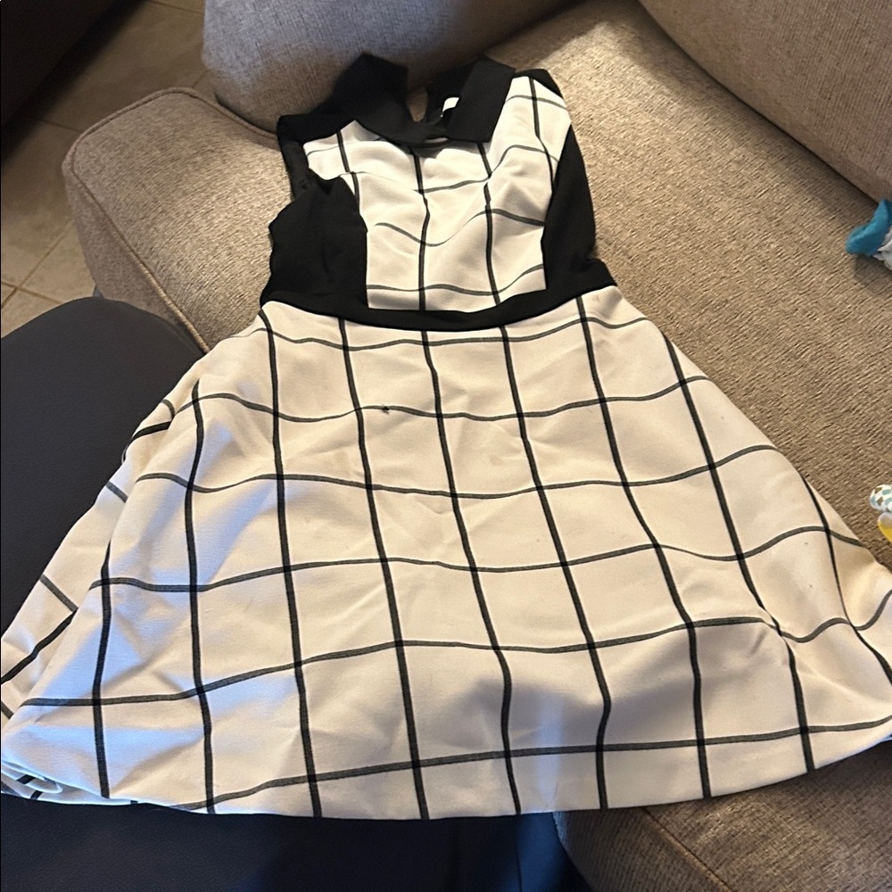 LOFT Black and White Grid Midi Dress